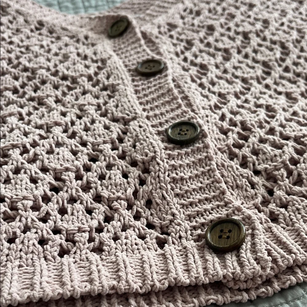 Nicole Miller Pink Cropped Cardigan with Open-Knit Design - Picture 9 of 14